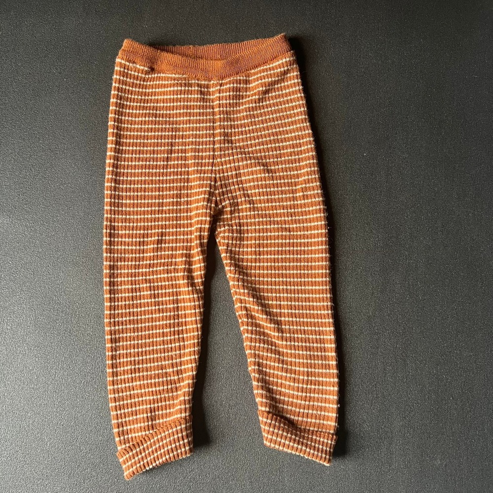 Konges Slojd 100% Merino Wool Striped Knit Base Pants Layer 12-18M Thermal
